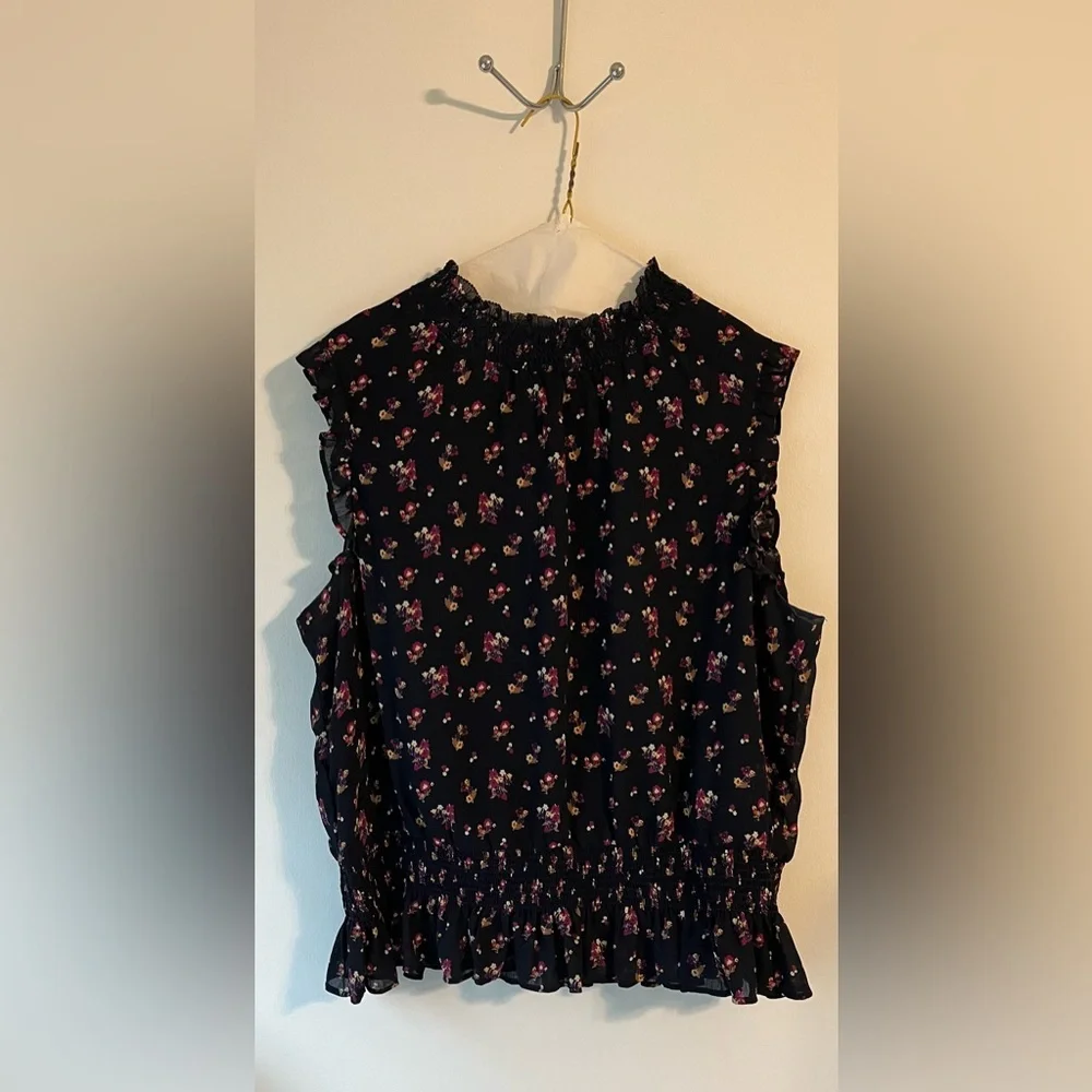 J. Crew Sleeveless Smocked Waist Top In Ditsy Navy Floral Size 14